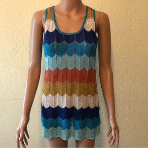 Y Two Women’s Knitted Multicolored Dressy Tank-Top Size S/M Elastic Wavy Design